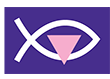 ONA logo - purple background, white fish outline, pink triangle